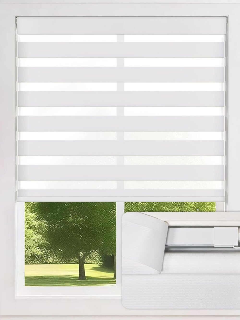 NEW LazBlinds No Drill Zebra Blinds for Windows 34.5" W x 72" H, White